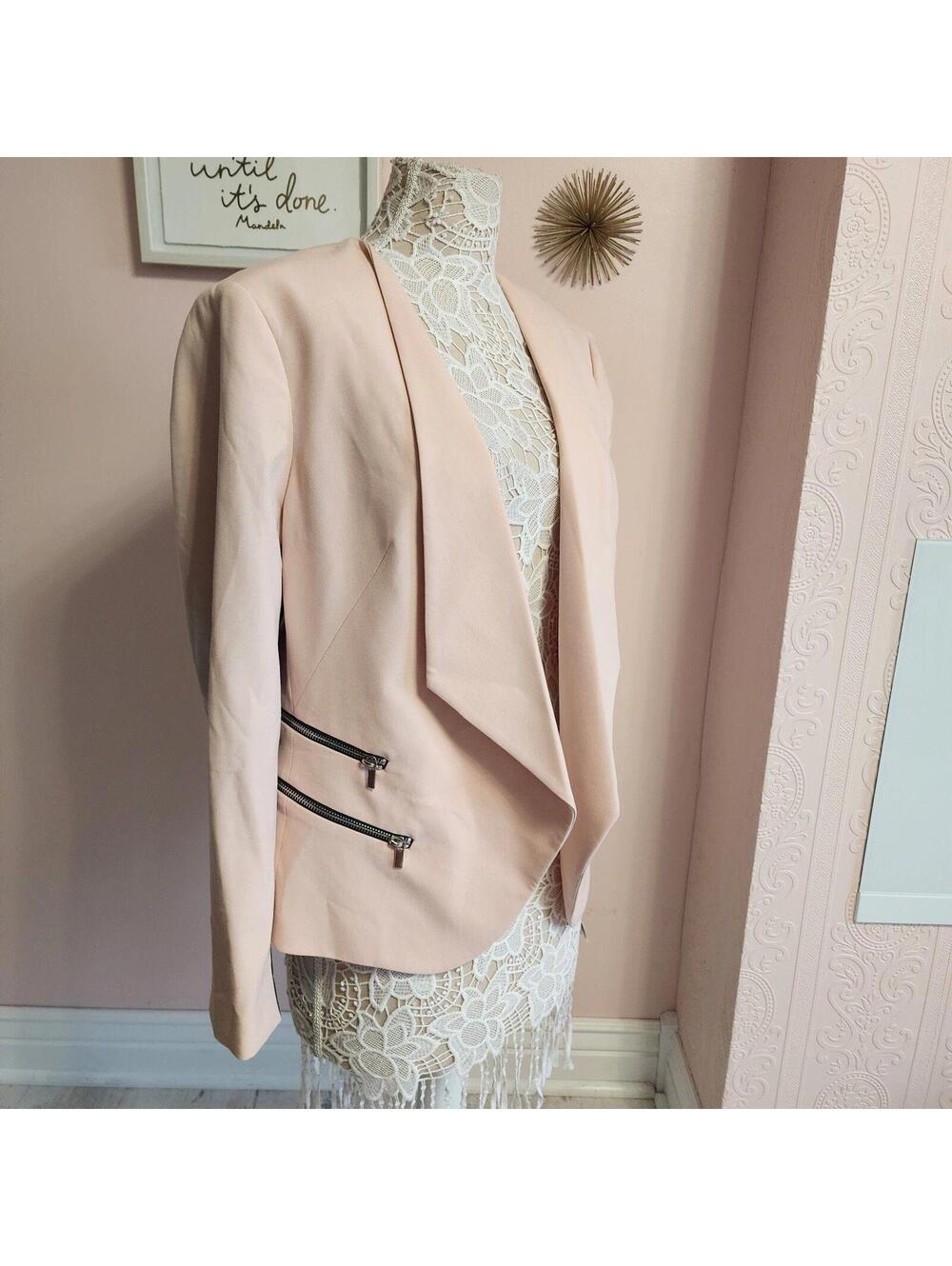 NWT Nine West Pink Black open blazer jacket unique 16 stretch